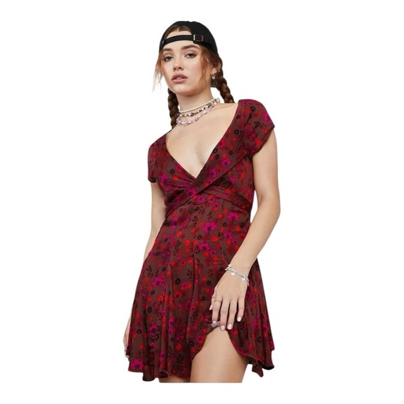 Free People Dresses & Skirts - FREE PEOPLE It Takes Two Crossover Woven Skater Dress In Plum Combo Size XS NWOT